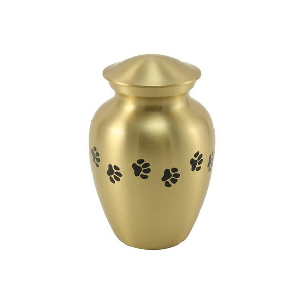 Small/Keepsake Gold Brass Paw Print Cremation Urn, 40 cubic inches