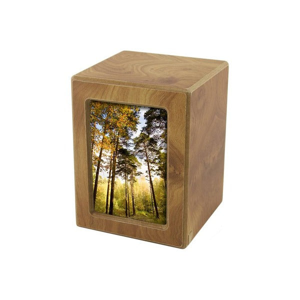 Small/Keepsake Wood Funeral Cremation Urn for Ashes with photo, 40 Cubic Inches
