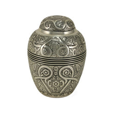 Load image into Gallery viewer, Silver Embossed Small Cremation Urn 80 Cubic Inches
