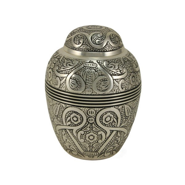 Silver Embossed Small Cremation Urn 80 Cubic Inches