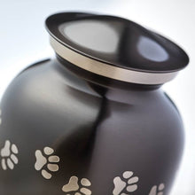 Load image into Gallery viewer, Small/Keepsake Slate Brass Paw Print Cremation Urn, 40 cubic inches
