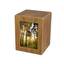 Load image into Gallery viewer, Small/Keepsake Wood Funeral Cremation Urn for Ashes with photo, 85 Cubic Inches

