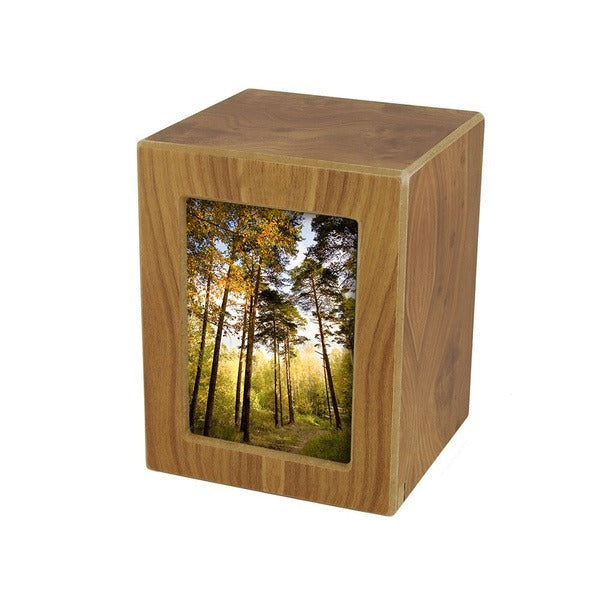 Small/Keepsake Wood Funeral Cremation Urn for Ashes with photo, 85 Cubic Inches