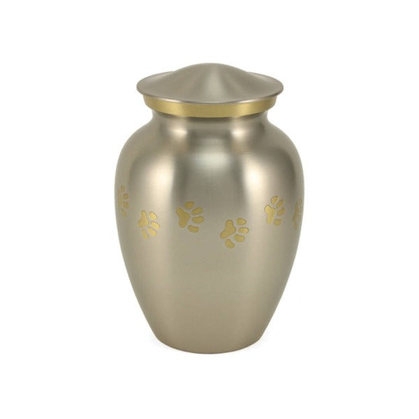Small/Keepsake Pewter Brass Paw Print Cremation Urn, 85 cubic inches