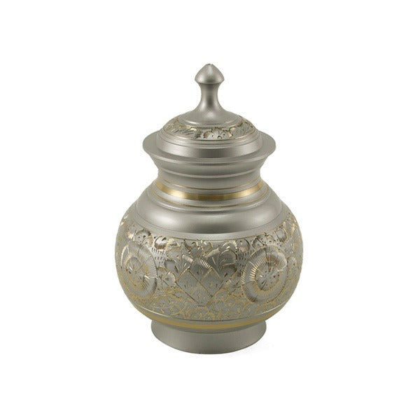 Silver Engraved Small Cremation Urn 40 Cubic Inches
