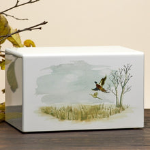Load image into Gallery viewer, Large/Adult Somerset Pheasants Wood Box Cremation Urn for Ashes 200 Cubic Inches
