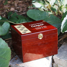 Load image into Gallery viewer, Large 150 Cubic Inch Paw Print Memory Chest Funeral Cremation Urn for Ashes
