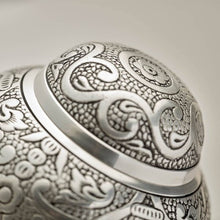 Load image into Gallery viewer, Silver Embossed Extra-Small Cremation Urn 45 Cubic Inches
