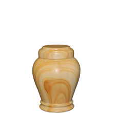 Load image into Gallery viewer, Small/Keepsake 15 Cubic Inch Embrace Teak Marble Funeral Cremation Urn

