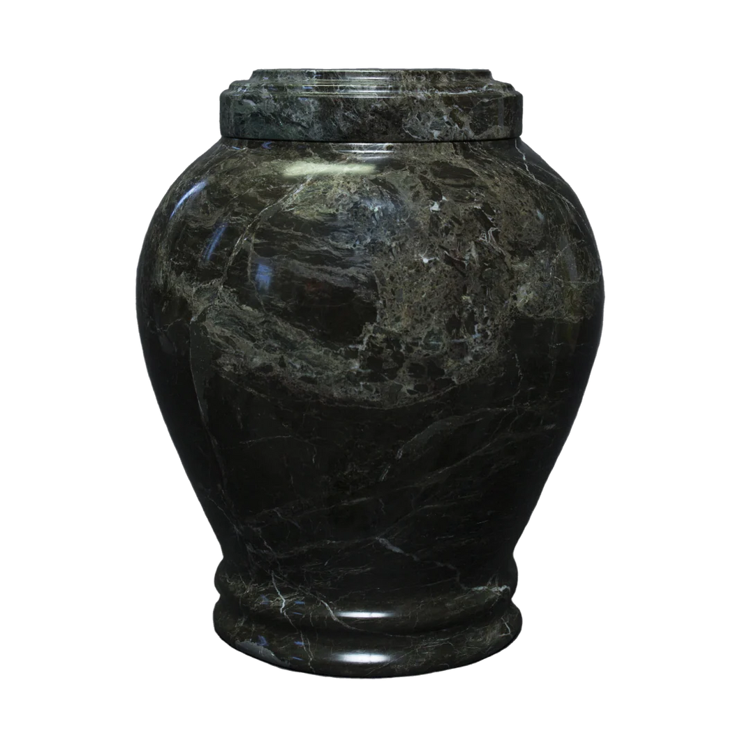 Large/Adult 220 Cubic Inches Embrace Green Zebra Natural Marble Funeral Cremation Urn