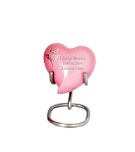 Load image into Gallery viewer, Small/Keepsake 5 Cubic Inches Heart Flora Pink Pearl Rose Brass Funeral Cremation Urn
