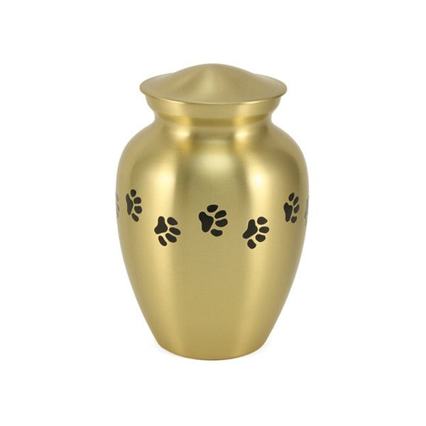 Small/keepsake Gold Brass Paw Print Cremation Urn, 85 cubic inches
