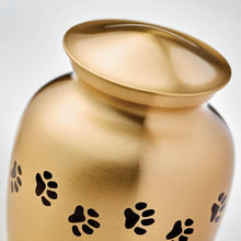 Load image into Gallery viewer, Small/keepsake Gold Brass Paw Print Cremation Urn, 25 cubic inches
