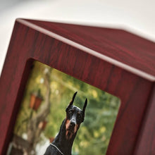 Load image into Gallery viewer, Small/Keepsake Cherry Wood Funeral Cremation Urn with photo, 40 Cubic Inches

