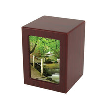 Load image into Gallery viewer, Small/Keepsake Cherry Wood Funeral Cremation Urn with photo, 85 Cubic Inches
