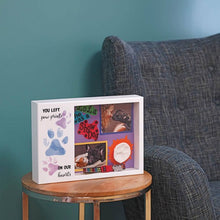 Load image into Gallery viewer, At Peace Memorials Shadowbox Remembrance Paw Prints Purple
