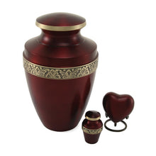 Load image into Gallery viewer, Heart Keepsake Brass Crimson Funeral Cremation Urn for Ashes, 3 Cubic Inches
