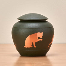 Load image into Gallery viewer, Small/Keepsake Green Brass Silhouette Cat Cremation Urn, 30 cubic inches
