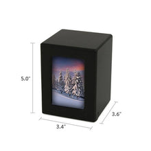 Load image into Gallery viewer, Wood Petite/Keepsake 25 Cubic Inch Funeral Cremation Urn for Ashes with photo

