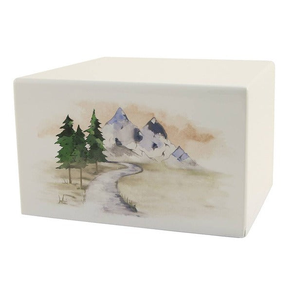 Large/Adult Mountain Stream Wood Box Cremation Urn for Ashes 200 Cubic Inch
