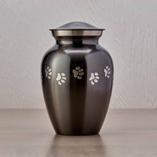 Load image into Gallery viewer, Small/Keepsake Slate Brass Paw Print Cremation Urn, 85 cubic inches
