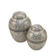 Load image into Gallery viewer, Silver Embossed Extra-Small Cremation Urn 45 Cubic Inches
