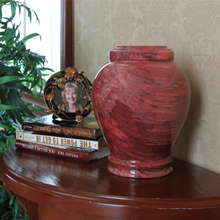 Load image into Gallery viewer, Large/Adult 220 Cubic Inches Embrace Red Natural Marble Funeral Cremation Urn
