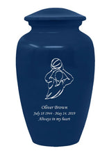 Load image into Gallery viewer, Large/Adult 200 Cubic Inch Custom Engraved Blue Metal Basketball Cremation Urn
