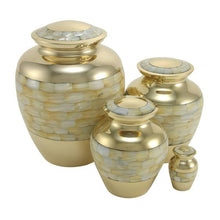 Load image into Gallery viewer, Small/Keepsake Brass Bronze Mother Of Pearl Funeral Cremation Urn, 75 Cu.In
