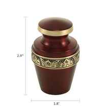 Load image into Gallery viewer, Keepsake Brass Crimson Funeral Cremation Urn for Ashes, 5 Cubic Inches
