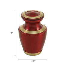 Load image into Gallery viewer, Keepsake Brass Red Funeral Cremation Urn for Ashes, 5 Cubic Inches
