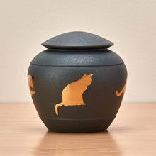 Load image into Gallery viewer, Small/Keepsake Shale Brass Silhouette Cat Cremation Urn, 30 cubic inches
