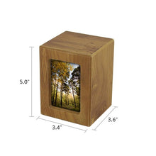 Load image into Gallery viewer, Wood Petite/Keepsake 25 Cubic Inch Funeral Cremation Urn for Ashes with photo
