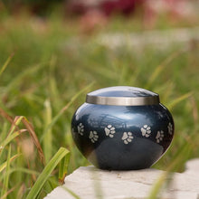 Load image into Gallery viewer, Small/Keepsake Blue Brass Quest Funeral Cremation Urn, 25 cubic inches
