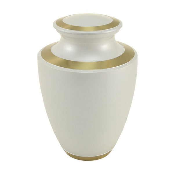 Adult 200 Cubic Inch Brass White Funeral Cremation Urn for Ashes