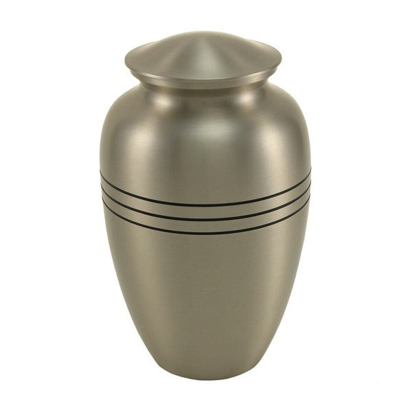 Solid Brass Classic Pewter Color Large Funeral Cremation Urn, 195 Cubic Inches