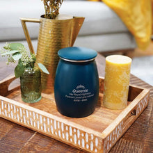 Load image into Gallery viewer, At Peace Memorials Nouveau Teal Sapphire Extra Small Pet Urn
