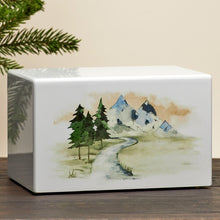 Load image into Gallery viewer, Large/Adult Mountain Stream Wood Box Cremation Urn for Ashes 200 Cubic Inch
