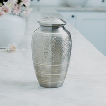 Load image into Gallery viewer, New, Solid Brass Classic Platinum Large Funeral Cremation Urn, 190 Cubic Inches
