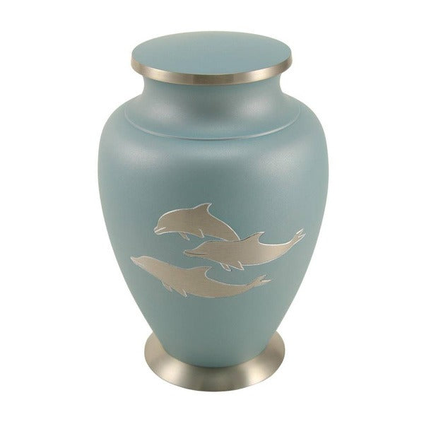 Adult 200 Cubic Inch Dolphin Brass Turquoise Blue Funeral Cremation Urn