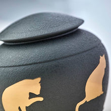 Load image into Gallery viewer, Small/Keepsake Shale Brass Silhouette Cat Cremation Urn, 30 cubic inches
