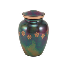 Load image into Gallery viewer, Small/Keepsake Raku Brass Paw Print Heart Cremation Urn, 85 cubic inches
