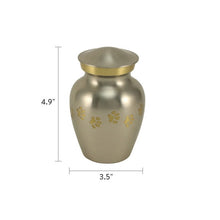 Load image into Gallery viewer, Small/Keepsake Pewter Brass Paw Print Cremation Urn, 25 cubic inches
