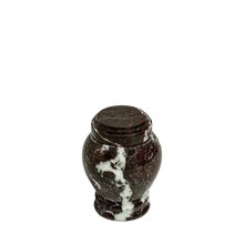Load image into Gallery viewer, Small/Keepsake 15 Cu. In. Dark Red Zebra Embrace Funeral Cremation Urn for Ashes
