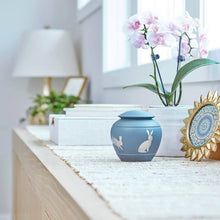Load image into Gallery viewer, Small/Keepsake Brass Silhouette Rabbit Funeral Cremation Urn, 30 cubic inches
