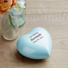Load image into Gallery viewer, New Brass Pearl Blue Arielle Heart Funeral Cremation Urn w/stand,20 Cubic inches
