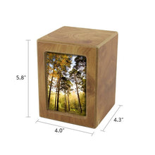 Load image into Gallery viewer, Small/Keepsake Wood Funeral Cremation Urn for Ashes with photo, 40 Cubic Inches
