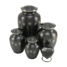 Load image into Gallery viewer, Small/Keepsake Slate Brass Paw Print Cremation Urn, 85 cubic inches
