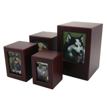 Load image into Gallery viewer, Small/Keepsake Cherry Wood Funeral Cremation Urn with photo, 85 Cubic Inches
