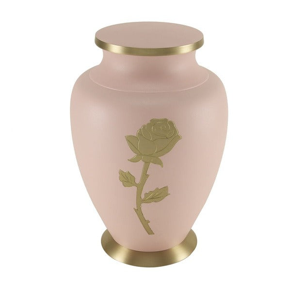 Adult 200 Cubic Inch Brass Pink Funeral Cremation Urn for Ashes